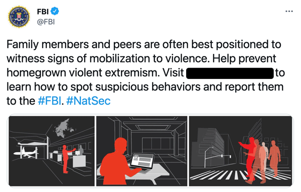 Family members and peers are often best positioned to witness signs of mobilization to violence.  Help prevent homegrown violent extremism.  Visit xxx to learn how to spot suspicious behaviors and report them to the #FBI